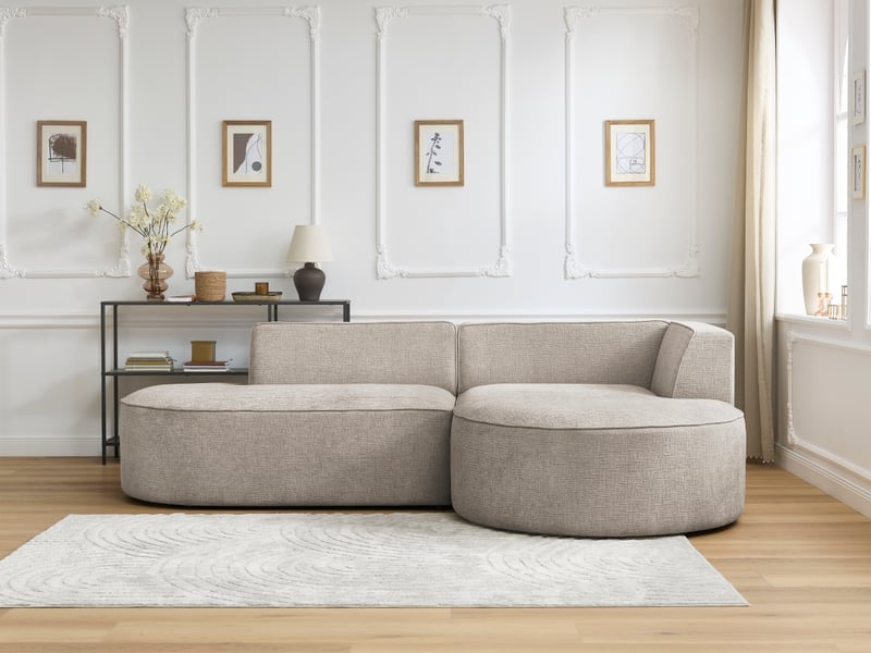 Bobochic canapé d'angle fixe rousseau tissu texturé beige angle droit ROUSSEAU - Conforama D