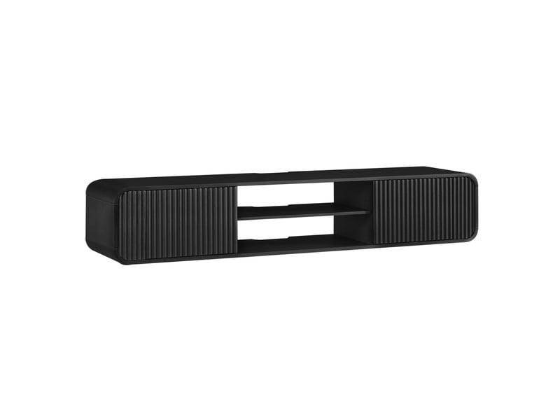  Meuble tv mural avec 2 portes, 2 niches ouvertes et passe-câbles, pour salon ou chambre, noir, 160 × 38 × 30 cm  - Conforama A