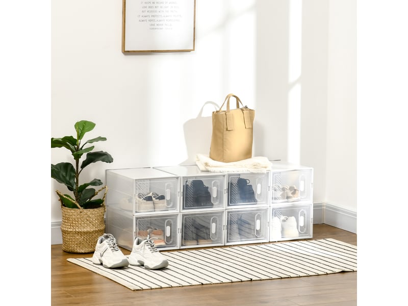  Lot de 8 boites cubes rangement à chaussures modulable avec portes transparentes - 25 x 35 x 19 cm  - Conforama C