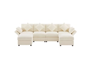 Canapé modulable 6 places 284x156,5x86 cm avec 2 poufs bois beige
