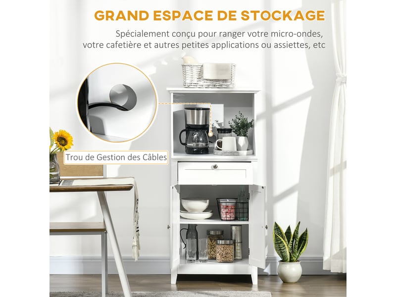  Meuble armoire micro-ondes pour cuisine avec 1 tiroir, 2 portes 60 x 40 x 122,5 cm - blanc - mdf  - Conforama D