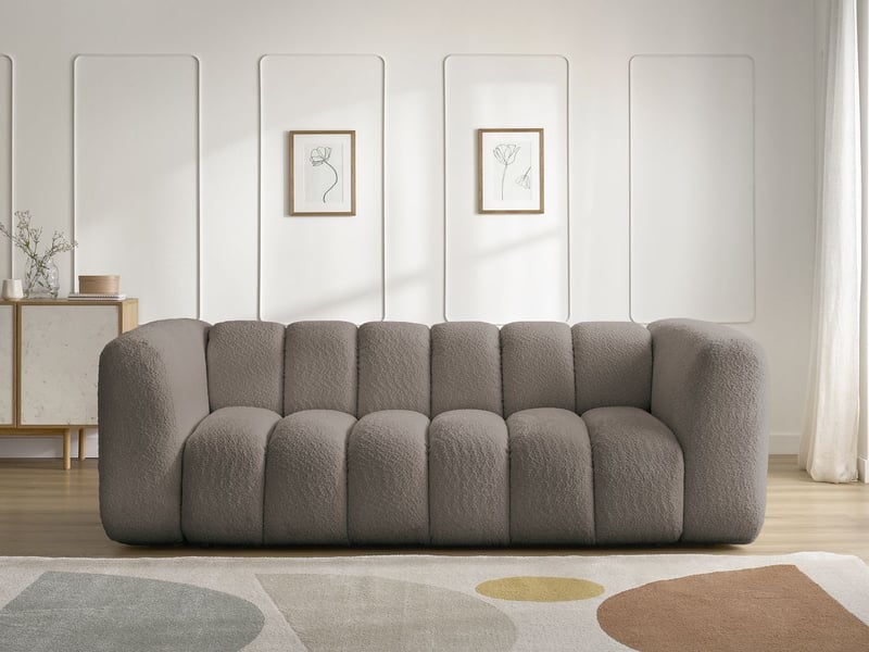  Bobochic canapé droit fixe 3 places talia tissu bouclette marron TALIA - Conforama D