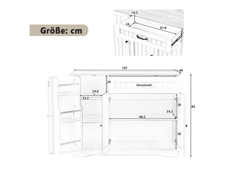  Buffet et enfilade avec 3 portes, 1 tiroir et étagères réglables pour entrée, salon et salle à manger, mdf noir  - Conforama E
