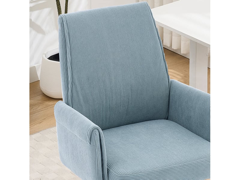 Chaise de bureau ergonomique avec soutien lombaire et accoudoirs, en velours côtelé bleu, base métallique dorée - Conforama E