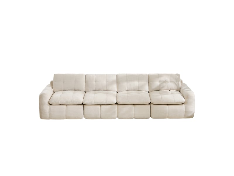  Canapé droit modulable 4 places en chenille beige, 334 cm  - Conforama A