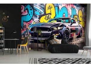 Papier peint panoramique intissé garçon voiture bleu - 300x210 cm - papier peint enfant