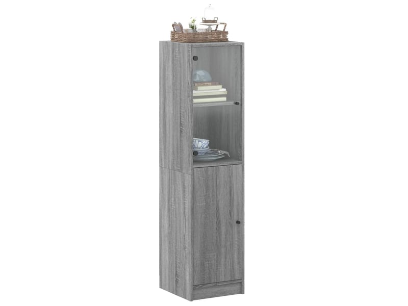  Buffet - bahut - meuble de rangement avec porte en verre sonoma gris 35x37x142 cm  - Conforama D