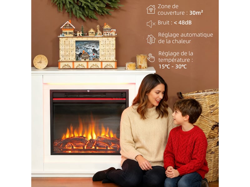  Cheminée électrique 1000w2000w fausse cheminée effet flamme à 12 couleurs et 5 luminosités réglables 98x25x80cm blanc  - Conforama E
