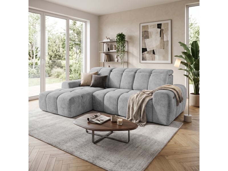  Canapé d'angle gauche relax krabi avec coffre tissu kiara gris clair KRABI-M-KIA865-L - Conforama B