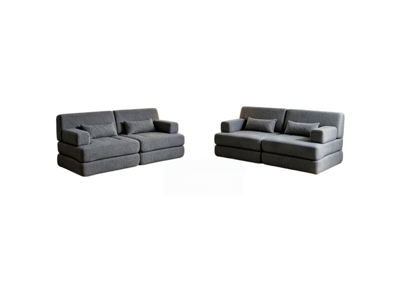  Canapé droit, ensemble de deux canapés droits, sofa convertible 2 en 1, revêtement chenille, 4 places, 80 x 90 x 182 cm, gris  - Conforama A