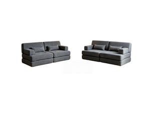 Canapé droit, ensemble de deux canapés droits, sofa convertible 2 en 1, revêtement chenille, 4 places, 80 x 90 x 182 cm, gris