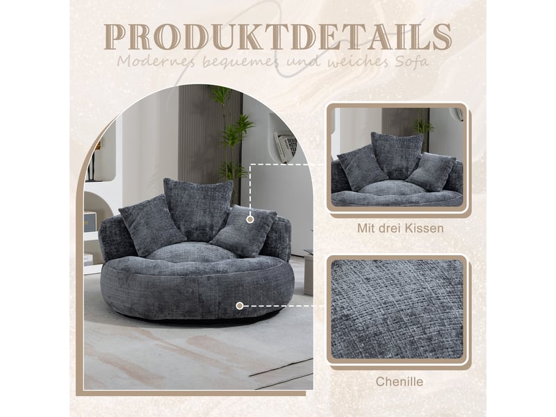 Pouf gamer avec dossier haut, fauteuil de sol ergonomique en chenille gris, canapé paresseux 1 place pour chambre et salon - Conforama C
