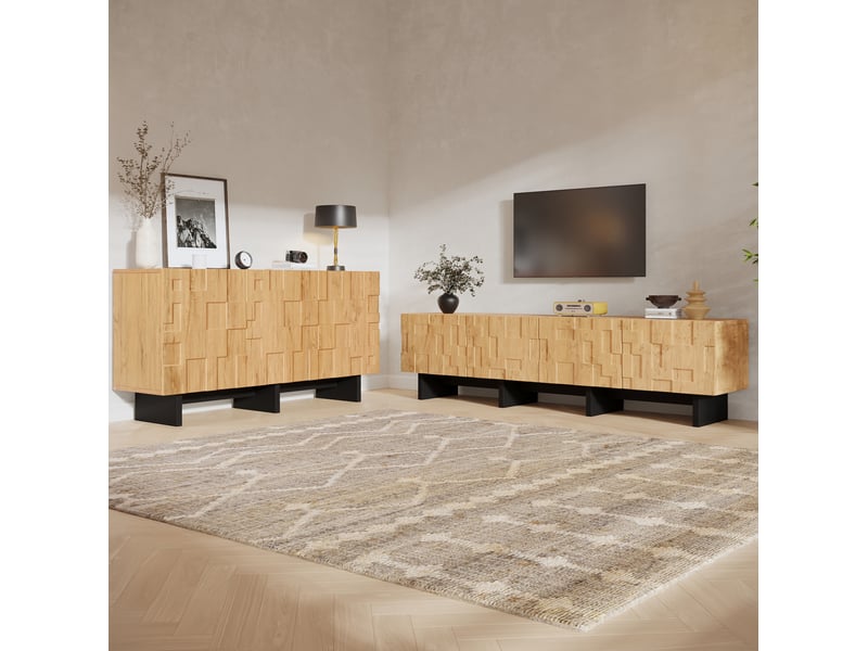  Ensemble meuble tv et buffet 180x38,5x45 cm et 140x40x70 cm coloris naturel  - Conforama B