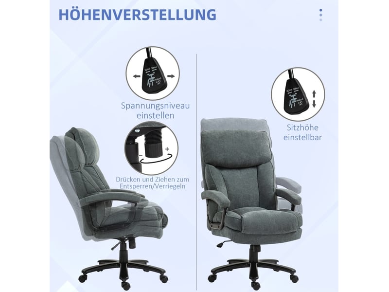  Chaise de bureau haute grise en tissu, réglable et pivotante avec fonction bascule, supporte jusqu'à 200 kg  - Conforama E