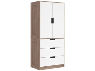 Armoire à deux portes, armoire moderne avec 3 tiroirs et tringle à vêtements pour la chambre, marron