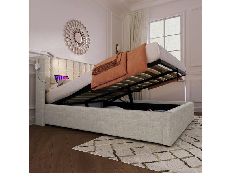  Lit coffre 160x200 avec liseuses, usb et matelas inclus evryae  - Conforama D