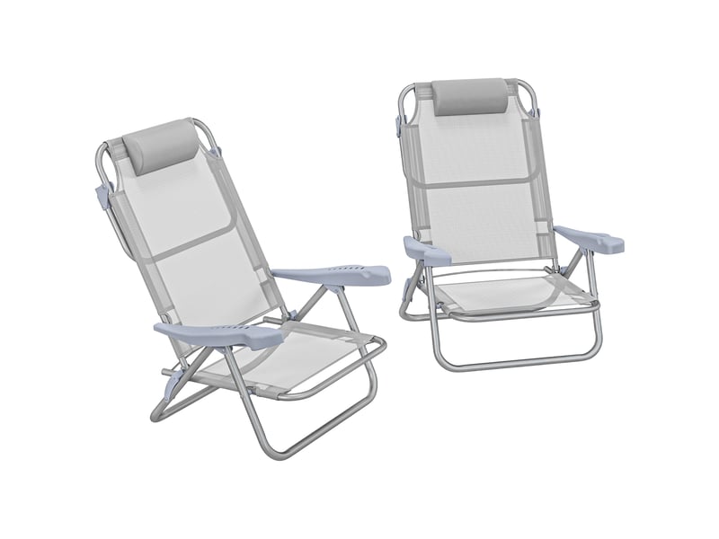  Lot de 2 chaises de camping pliantes et inclinables à 6 positions, en aluminium et mousse, 62 x 65 x 80 cm, gris clair  - Conforama A