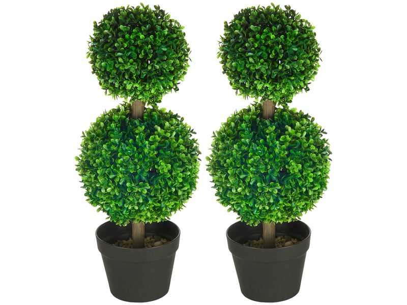  Lot de 2 arbres buis artificiel double boules avec tronc et pot inclus - hauteur 60 cm vert  - Conforama B