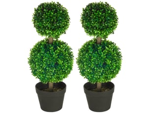 Lot de 2 arbres buis artificiel double boules avec tronc et pot inclus - hauteur 60 cm vert