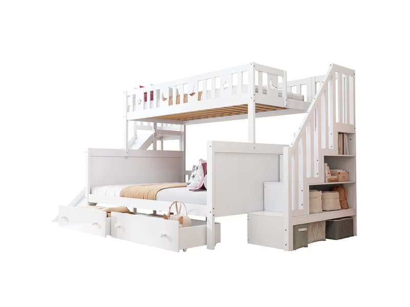 Modenvie lit superposé enfant 90x200140x200 cm - avec toboggan, rangements et sommier, sans matelas - blanc  - Conforama A