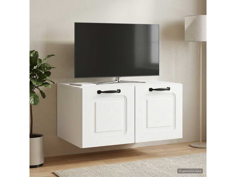  Meuble tv - banc tv - meuble de rangement mural blanc 59,5 x 41 x 30 cm bois d'ingénierie  - Conforama D