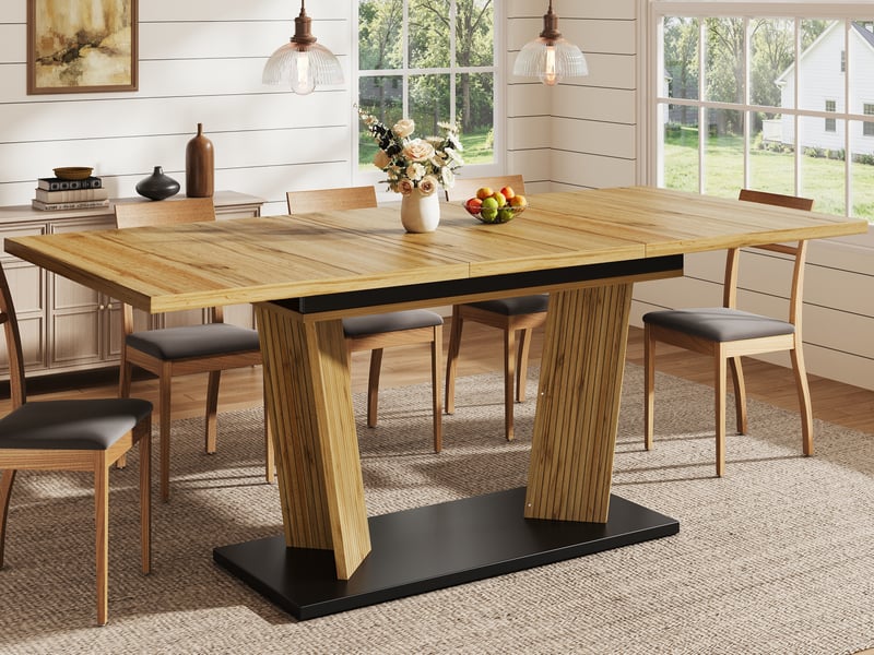  Table de salle à manger extensible 120-160×80×76cm, avec patins antidérapants réglables, moderne, coloris chêne  - Conforama B