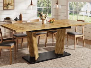 Table de salle à manger extensible 120-160×80×76cm, avec patins antidérapants réglables, moderne, coloris chêne