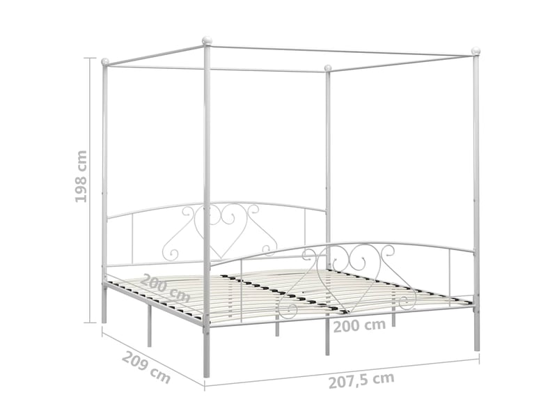  Lit double- lit adulte -  cadre de lit à baldaquin sans matelas blanc métal 200x200 cm  - Conforama D