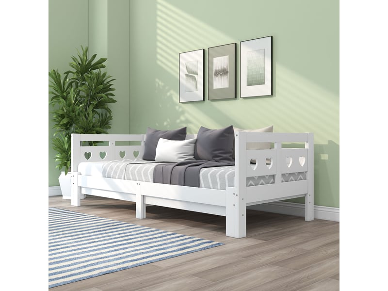  Lit gigogne 90 × 200 cm 1 place extensible avec 2e couchage, sans matelas, en bois massif et mdf, blanc  - Conforama B
