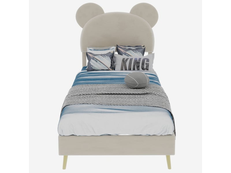  Lit rembourré 90x200 cm tête de lit peluche dessin animé beige - lit enfant - tissu doux cadre en métal design moderne minimaliste  - Conforama A