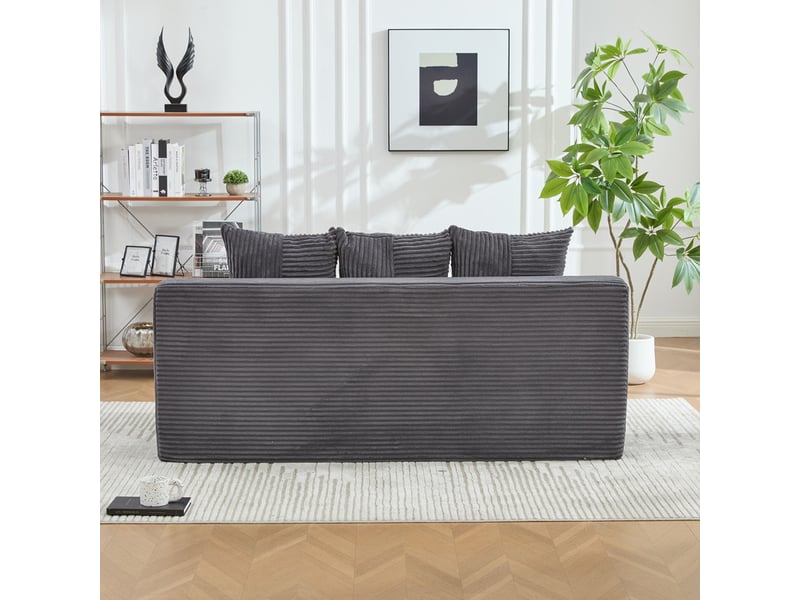  Canape droit 3 places, sans structure rigide en velours côtelé, porte-gobelets et poches, 172 × 87 × 64 cm, gris YXY-0915-1 - Conforama D