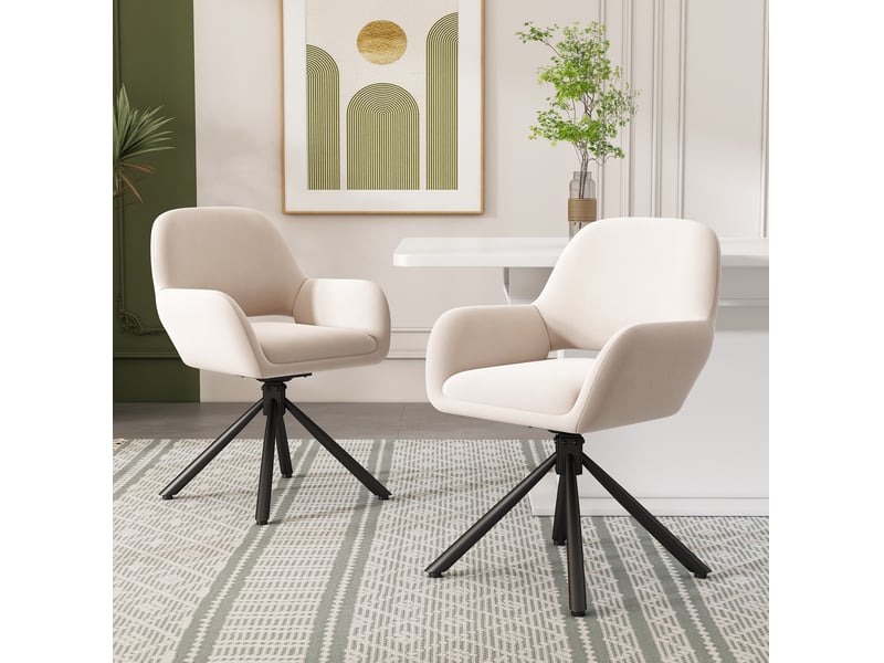  Ensemble table et 4 chaises, table extensible blanche avec rangement et chaises en velours beige, idéal au quotidien  - Conforama E