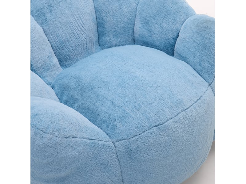  Fauteuil pouf en forme de lotus avec assise moelleuse, léger et sans montage, en tissu peluche bleu, 47 × 45 × 34 cm  - Conforama E