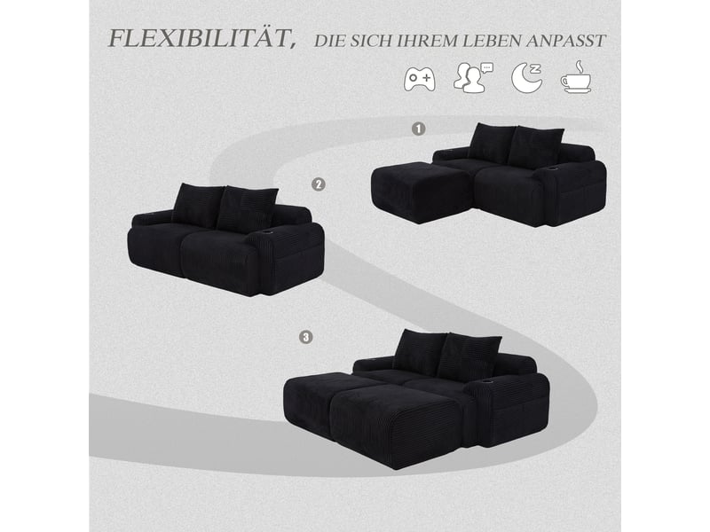 Canapé droit fixe 2 places tissu noir - Conforama E