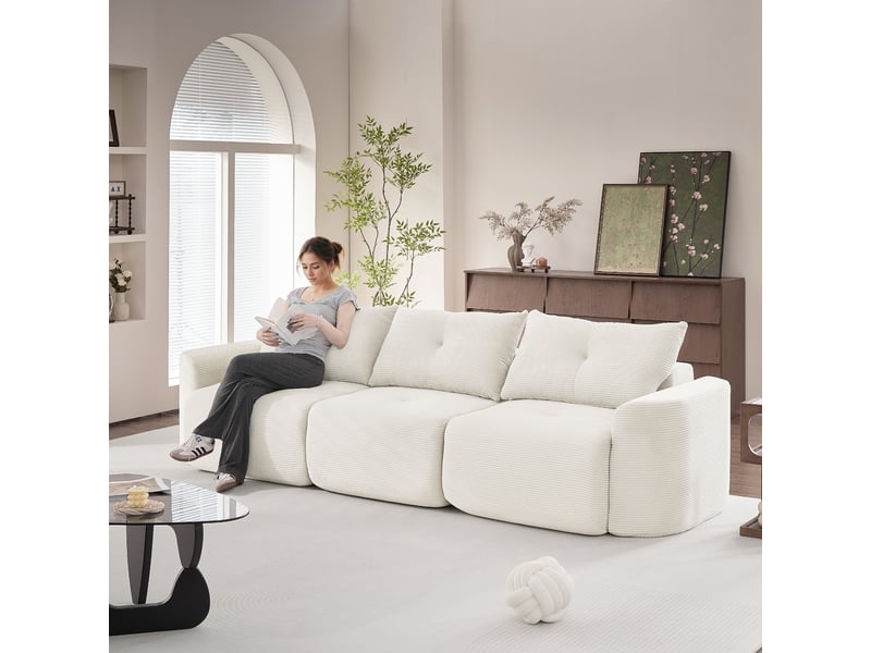 Canapé modulable compression 3 places,velours côtelé,279x100x84cm,configuration 2+1 avec assise amovible,sans montage,beige - Conforama B