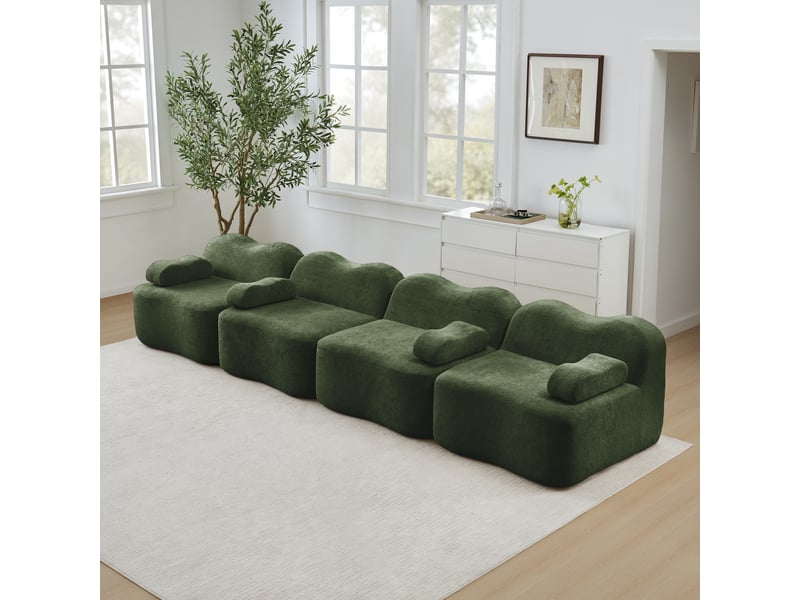  Canapé modulaire d'angle sans cadre avec assise profonde et accoudoirs ergonomiques, en velours vert  - Conforama C