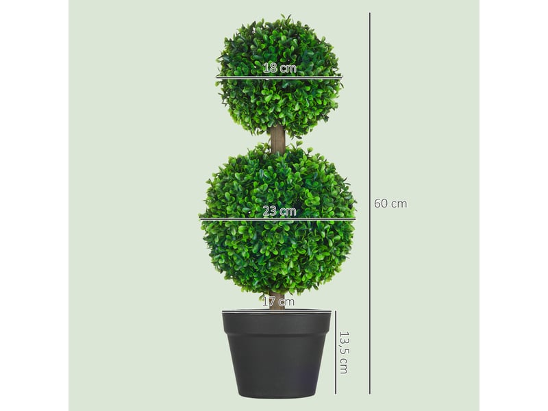  Lot de 2 arbres buis artificiel double boules avec tronc et pot inclus - hauteur 60 cm vert  - Conforama E