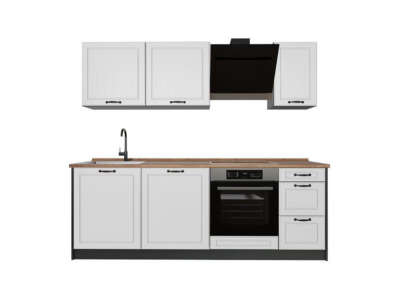  Vicco cuisine, blanc campagneanthracite, 220cm plan de travail chêne doré  - Conforama A