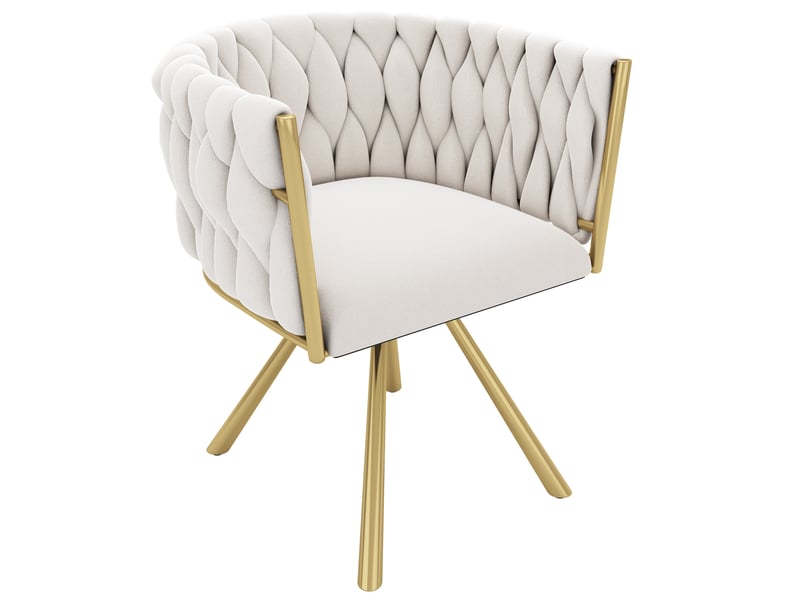  Lot de 4 chaises de salle à manger 59x54x72 cm, en tissu velouté beige et doré, structure métallique, pivotante  - Conforama A