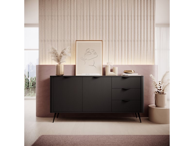  Buffet halilala, commode 3 tiroirs, 163x38x81h cm noir Halilala - Conforama B