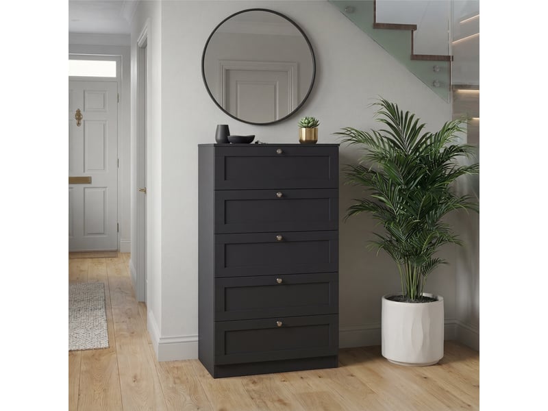  Commode altino 5 tiroirs, chambre, rangement vêtements, meuble, 121x65x36cm, noir 3332185 - Conforama B