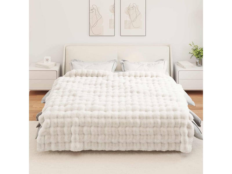  Couverture décorative, couverture antidérapante en fausse de lapin olite blanc shl81817  - Conforama D