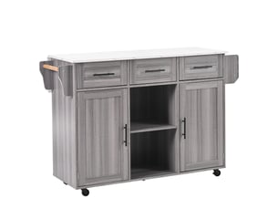 Desserte de cuisine à plateau rabattable, 3 tiroirs et roulettes en mdf 139×46(71)×91,5 cm gris