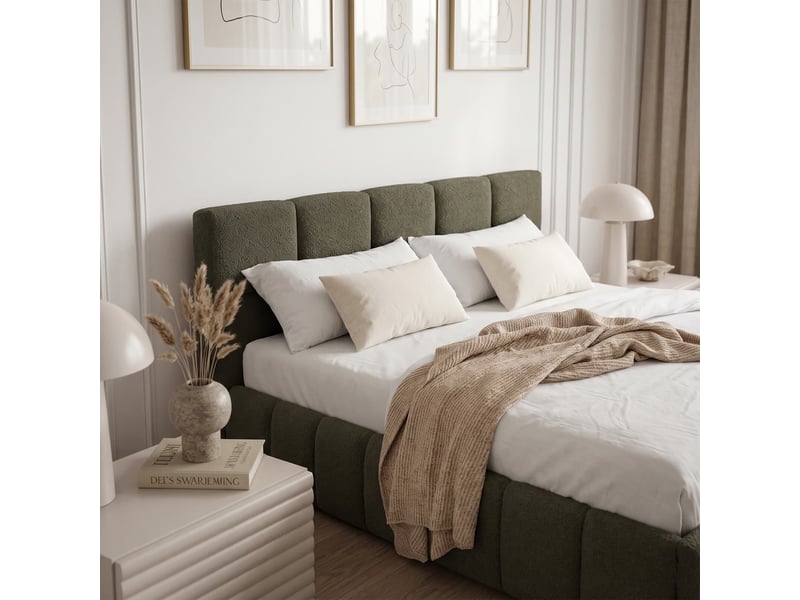 Lit double cloudy rembourré 160 x 200 cm avec sommier - vert - Conforama C