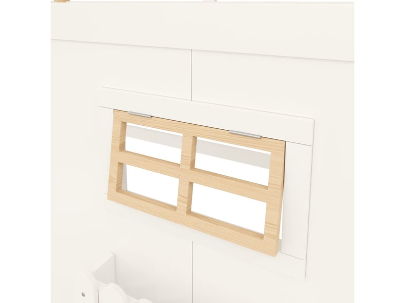  Lit mezzanine 90 x 200 cm échelle de rangement lit simple structure en pin fenêtre intégrée éclairage led finition naturel et blanc  - Conforama C