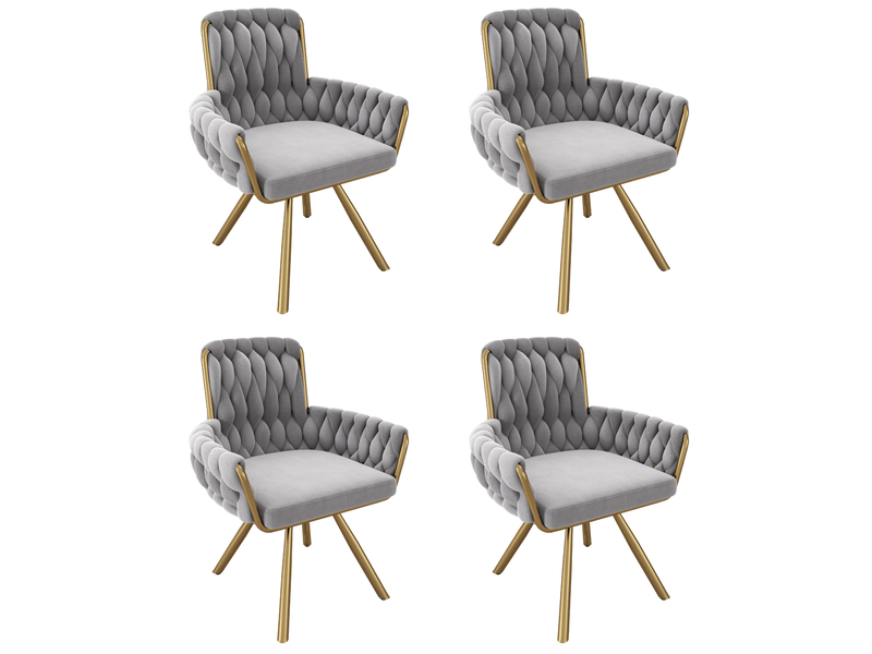  Chaise de salle à manger pivotante avec accoudoirs et dossier haut, pieds en métal, lot de 4 en velours gris  - Conforama A
