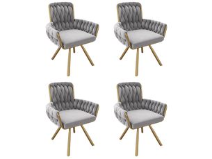 Chaise de salle à manger pivotante avec accoudoirs et dossier haut, pieds en métal, lot de 4 en velours gris