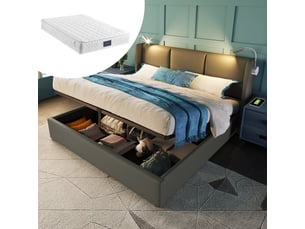Lit coffre 160x200 cm <strong>ZERBACO</strong> <strong></strong> coloris gris