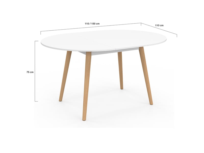 Table à manger extensible ronde angela 4-8 personnes blanc pied bois 110 - 150 cm  - Conforama C