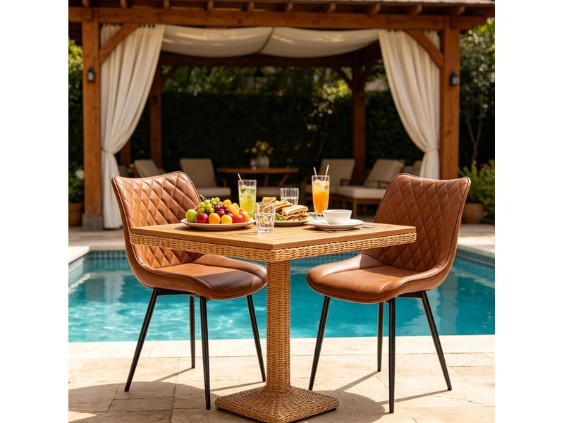  Lot de 2 chaises de salle à manger marron clair en cuir synthétique et métal  - Conforama B